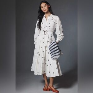 HUNTER BELL White Midi Dress with Black Heart Pattern